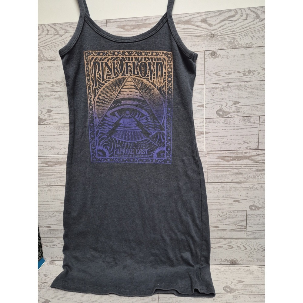 small pink floyd tank top Size X Small Long Tank Grey With Graphics On Front
